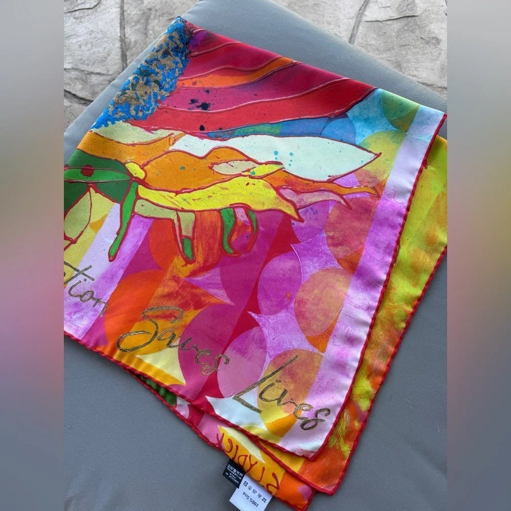 Roki Design Silk Scarf “Early Detection Saves Lives” Italian Silk Twill 35”